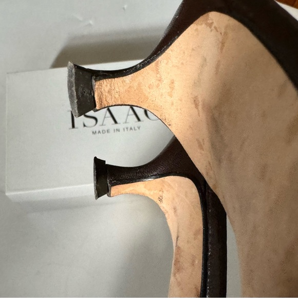 Vintage kitten heel sandals crisscrossed ribbon brown/white size 9 - Picture 5 of 13